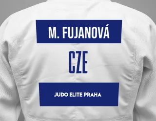 Judo GI with a backnumber showing the name Marie Fujanová from Judo Elite Praha