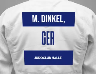 Judo GI with a backnumber showing the name Marie Guiliana Dinkel, from Judoclub Halle