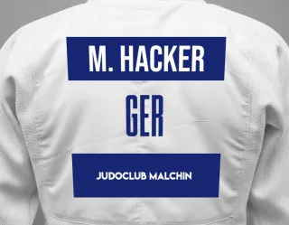 Judo GI with a backnumber showing the name Marieke Hacker from Judoclub Malchin
