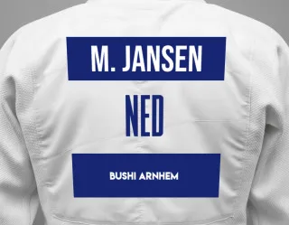 Judo GI with a backnumber showing the name Marijn Jansen from Bushi Arnhem