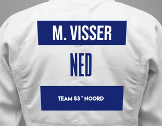 Judo GI with a backnumber showing the name Marin Visser from Team 53 ° Noord