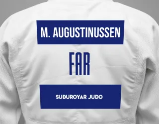 Judo GI with a backnumber showing the name Marius Augustinussen from Suðuroyar Judo