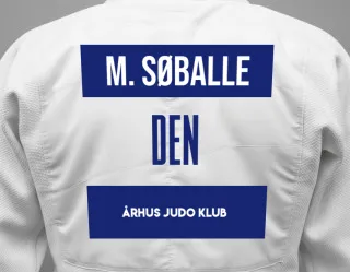 Judo GI with a backnumber showing the name Marius Braad Søballe from Århus Judo Klub