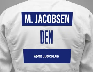 Judo GI with a backnumber showing the name Marius S. Jacobsen from Køge Judoklub