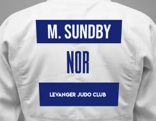 Judo GI with a backnumber showing the name Marius Sundby from Levanger Judo Club
