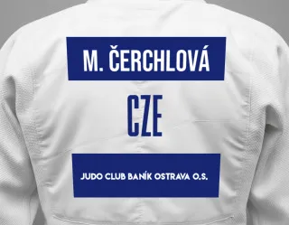 Judo GI with a backnumber showing the name Markéta Čerchlová from Judo Club Baník Ostrava o.s.