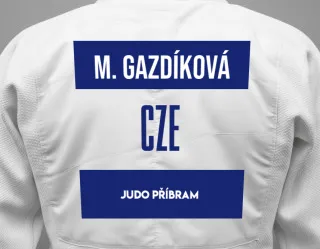 Judo GI with a backnumber showing the name Markéta Gazdíková from JUDO Příbram