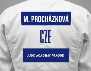 Judo GI with a backnumber showing the name Markéta Procházková from Judo Academy Prague