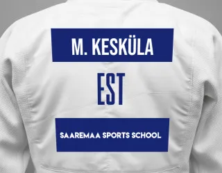 Judo GI with a backnumber showing the name Marko Kesküla from Saaremaa Sports School