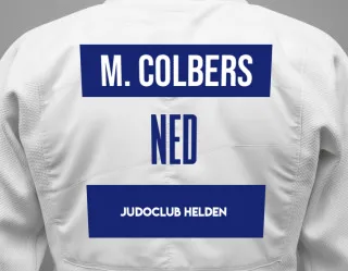 Judo GI with a backnumber showing the name Marlouk Colbers from Judoclub Helden