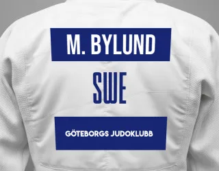 Judo GI with a backnumber showing the name Märta Bylund from Göteborgs Judoklubb