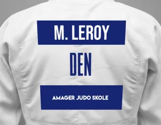 Judo GI with a backnumber showing the name Marta Leroy from Amager Judo Skole