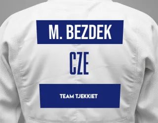 Judo GI with a backnumber showing the name Martin Bezdek from Team Tjekkiet