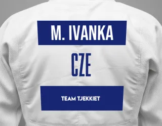 Judo GI with a backnumber showing the name Martin Ivanka from Team Tjekkiet