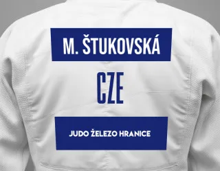 Judo GI with a backnumber showing the name Martina štukovská from Judo Železo Hranice