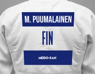 Judo GI with a backnumber showing the name Martti Puumalainen from Meido-Kan