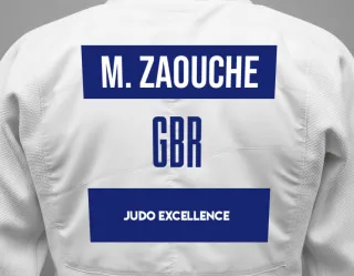 Judo GI with a backnumber showing the name Massyl Zaouche from Judo Excellence