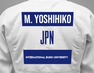 Judo GI with a backnumber showing the name Masumoto Yoshihiko from International Budo University