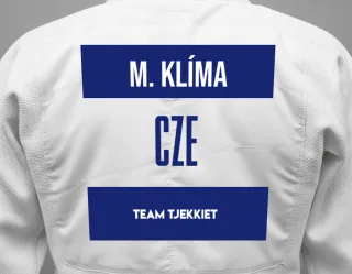 Judo GI with a backnumber showing the name Matej Klíma from Team Tjekkiet