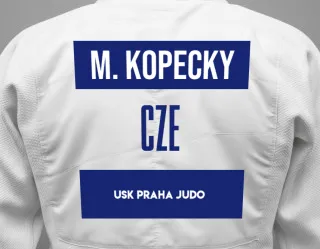 Judo GI with a backnumber showing the name Matej Kopecky from USK Praha Judo