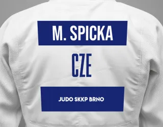 Judo GI with a backnumber showing the name Matej Spicka from Judo Skkp Brno