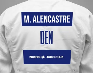 Judo GI with a backnumber showing the name Mateo Alencastre from Brønshøj Judo Club