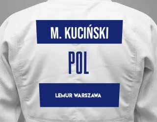 Judo GI with a backnumber showing the name Mateusz Kuciński from Lemur Warszawa