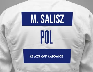 Judo GI with a backnumber showing the name Mateusz Salisz from KS AZS AWF Katowice