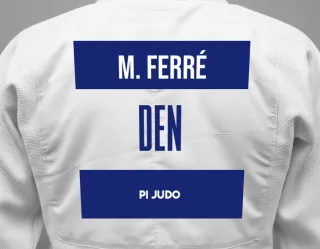 Judo GI with a backnumber showing the name Mathias Ferré from PI Judo