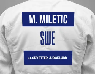 Judo GI with a backnumber showing the name Mathias Miletic from Landvetter Judoklubb