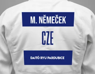 Judo GI with a backnumber showing the name Matouš Němeček from Daitó Ryu Pardubice