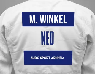 Judo GI with a backnumber showing the name Mats Winkel from Budo Sport Arnhem