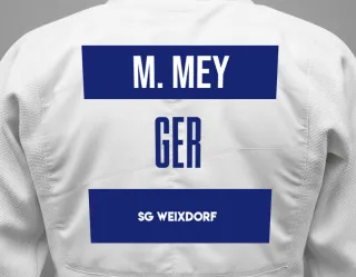 Judo GI with a backnumber showing the name Matteo Mey from SG Weixdorf