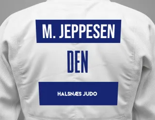 Judo GI with a backnumber showing the name Matthæus Keuer Jeppesen from Halsnæs Judo
