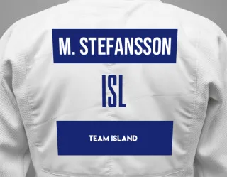 Judo GI with a backnumber showing the name Matthias Stefansson from Team Island