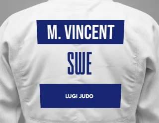 Judo GI with a backnumber showing the name Matthias Vincent from Lugi Judo