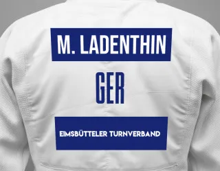 Judo GI with a backnumber showing the name Matthis Ladenthin from Eimsbütteler Turnverband