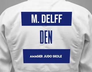 Judo GI with a backnumber showing the name Mattias Delff from Amager Judo Skole