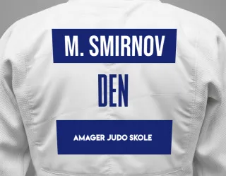 Judo GI with a backnumber showing the name Matvey Smirnov from Amager Judo Skole