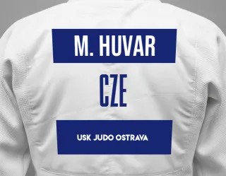 Judo GI with a backnumber showing the name Matyáš Huvar from USK JUDO Ostrava
