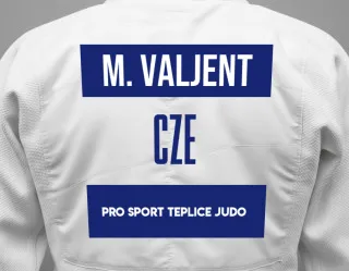 Judo GI with a backnumber showing the name Matya Valjent from Pro Sport Teplice Judo