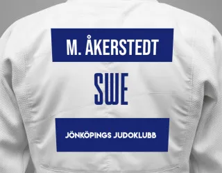 Judo GI with a backnumber showing the name Max åkerstedt from Jönköpings Judoklubb