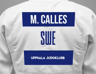 Judo GI with a backnumber showing the name Max Calles from Uppsala judoklubb