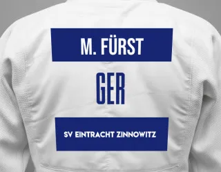Judo GI with a backnumber showing the name Max Fürst from SV Eintracht Zinnowitz