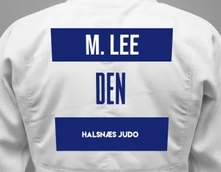 Judo GI with a backnumber showing the name Max Lee from Halsnæs Judo