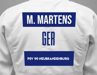 Judo GI with a backnumber showing the name Max Martens from PSV 90 Neubrandenburg