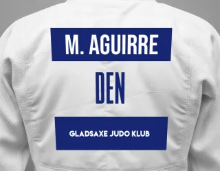 Judo GI with a backnumber showing the name Max Nødskoov Aguirre from Gladsaxe Judo Klub