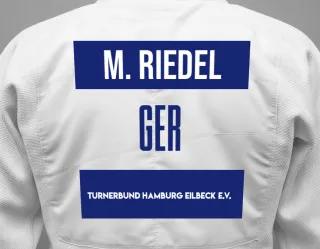 Judo GI with a backnumber showing the name Max Riedel from Turnerbund Hamburg Eilbeck e.V.