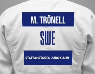Judo GI with a backnumber showing the name Max Trönell from Staffanstorps Judoklubb