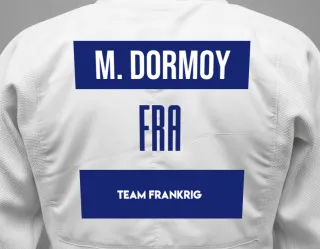 Judo GI with a backnumber showing the name Maxime Dormoy from Team Frankrig
